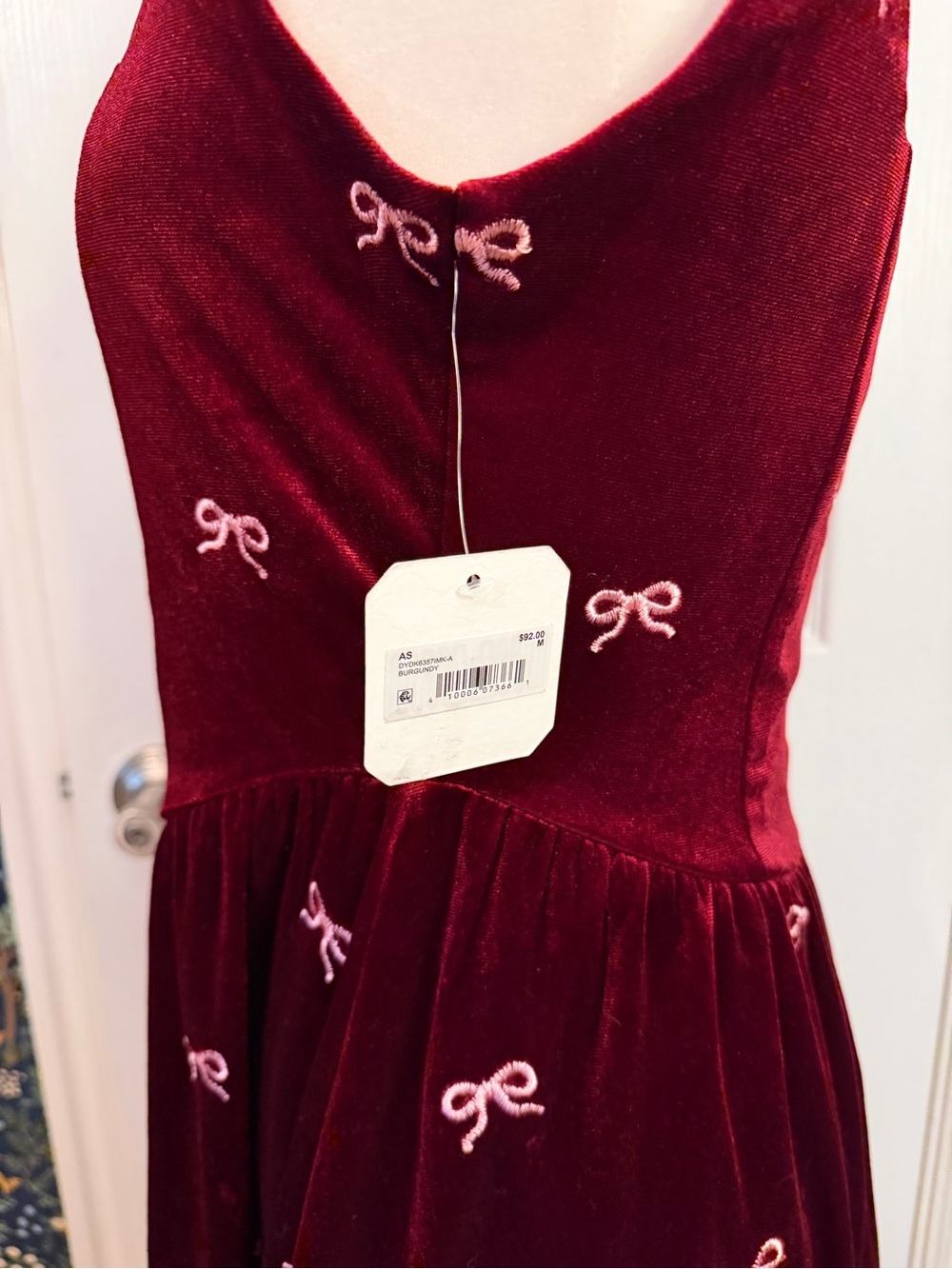 Altar'd State Wine Velvet Mini Dress with Pink Bow Embroidery - Picture 4 of 7